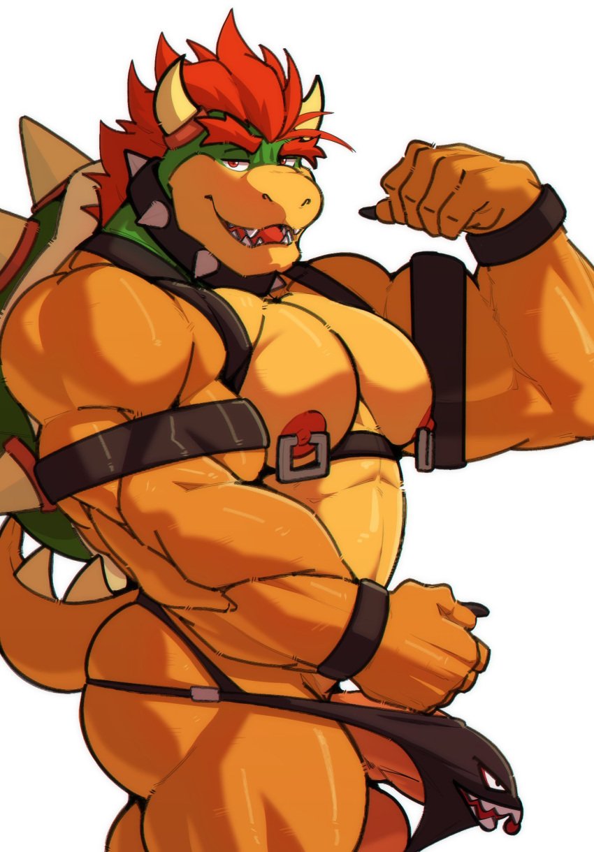 2024 abs anthro areola armband ass barazoku bedroom_eyes biceps big_butt big_muscles big_penis bowser bracelet bullet_bill_underwear butt_squish claws clothed clothing deltoids erection erection_under_clothing eyebrows flexing genitals hair harness hi_res horn huge_cock huge_muscles humanoid_genitalia humanoid_penis jewelry jockstrap koopa looking_at_viewer male male_only mario_(series) matcharyu muscular muscular_anthro muscular_male narrowed_eyes nintendo nipple_piercing nipple_ring nipples open_mouth open_smile pecs penis piercing ring_piercing scalie seductive shell simple_background smile solo spiked_shell spiked_tail spikes spikes_(anatomy) squish standing tail teeth tenting thick_thighs tongue topless topless_anthro topless_male triceps underwear white_background