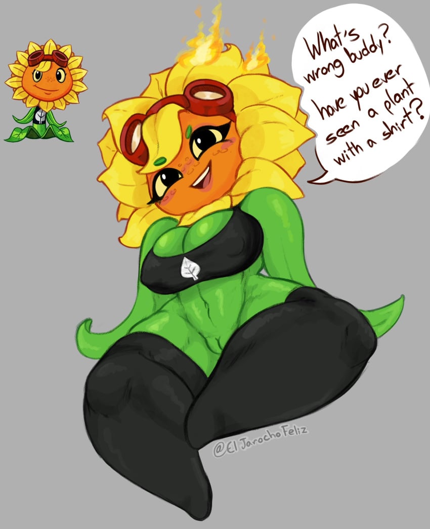 big_ass big_breasts big_butt blush bottomless crop_top eljarochofeliz plant plant_girl plants_vs_zombies presenting_pussy pussy solar_flare_(pvz) sunflower sunflower_(pvz) tagme thick_thighs thighhighs