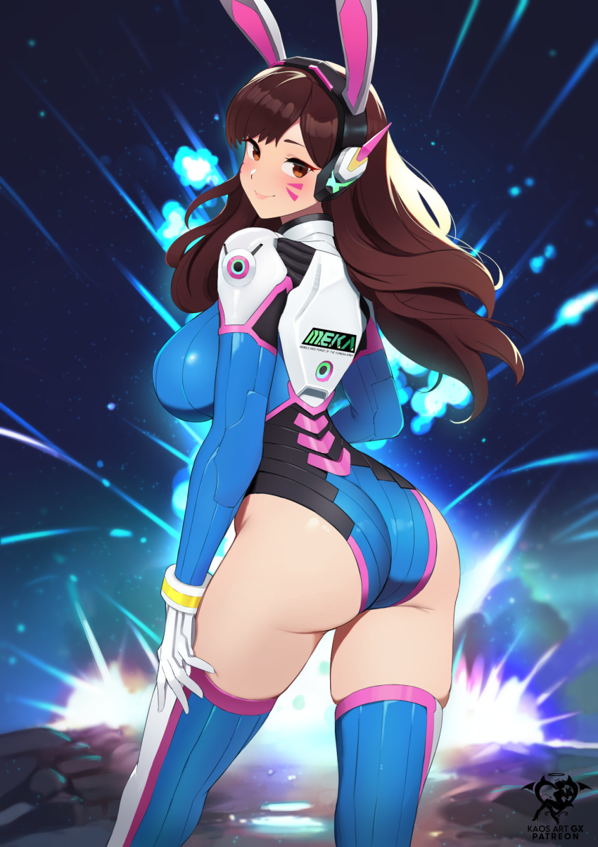 1girls ass blizzard_entertainment breasts brown_hair bubble_butt d.va female female_only fully_clothed hana_song kaos_art large_ass large_breasts light-skinned_female light_skin long_hair overwatch overwatch_2 revealing_clothes thick_thighs tight_clothing