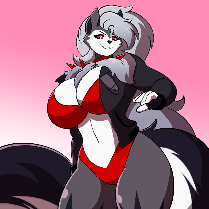 big_breasts breasts cleavage female furry hellhound helluva_boss loona_(helluva_boss) lunarartstudios_(artist) thick_thighs wide_hips