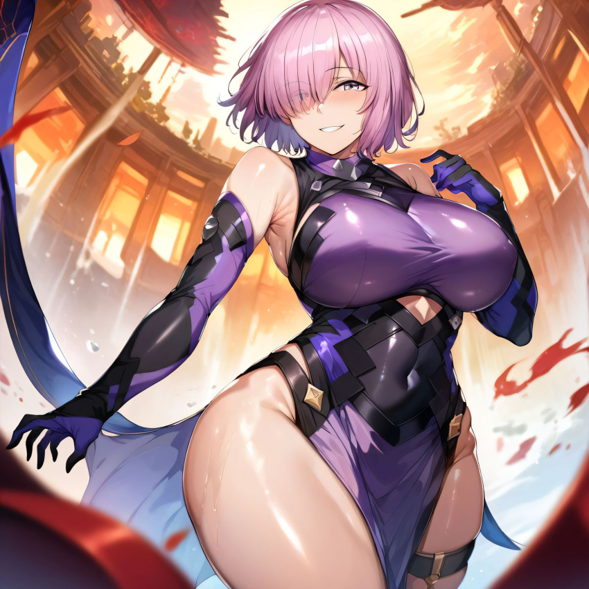 1girls ai_generated alternate_breast_size big_breasts bostin breasts busty curvaceous curvy curvy_body curvy_female curvy_figure dress fate/grand_order fate_(series) female hair_over_one_eye huge_breasts large_breasts mash_kyrielight mashu nipples shielder_(fate) shielder_(fate/grand_order) short_hair solo sweat sweating sweaty sweaty_body sweaty_breasts thick_thighs thighs