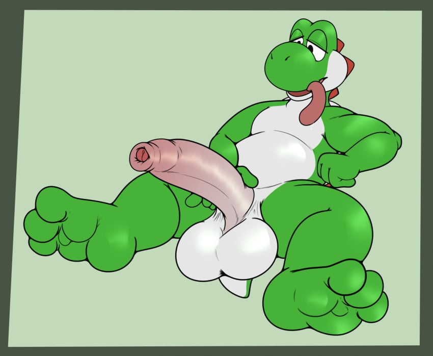 barefoot big_penis dinosaur feet green_body green_fur green_skin large_penis male_only mario_(series) nintendo rokie38 super_mario_bros. tongue tongue_out yoshi