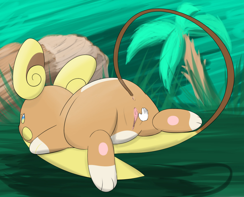 1girls alolan_raichu animal_ears anus ass blue_eyes blush_stickers clitoris disembodied_hand disembodied_limb feet female floating forest from_behind furry grass green_background half-closed_eyes highres looking_at_viewer looking_back looking_to_the_side lying multicolored_eyes nintendo nude on_stomach orange_fur outdoors palm_tree paws pokemon pokemon_(species) pokemon_sm pussy raichu rodent shadow solo spread_legs spread_pussy tail tree uncensored yellow_eyes yumei