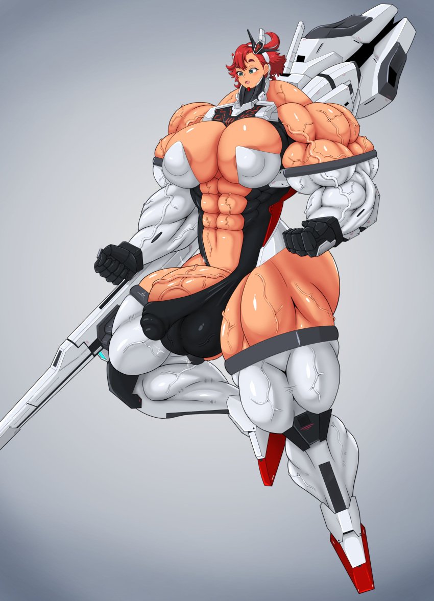 1futa abs balls breasts bulge clothed clothing flaccid futa_only futanari gundam gundam_suisei_no_majo hazel_iic huge_balls huge_breasts huge_cock human hyper_muscles light-skinned_futanari light_skin mostly_nude muscular muscular_futanari penis solo suletta_mercury tan thick_thighs