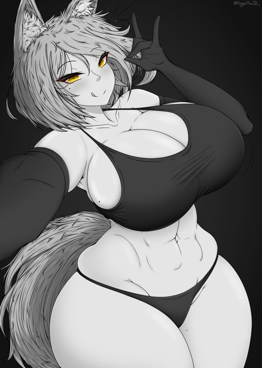 abs big_breasts big_thighs female female_only fox_ears fox_girl fox_tail kudamaki_tsukasa megamoo touhou underwear