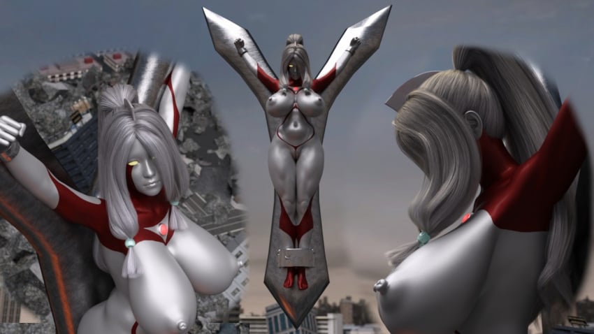 3d 3d_(artwork) alien alien_girl alien_humanoid asian asian_female big_breasts bodypaint breasts female female_focus giant_ass giant_breasts giantess glowing_eyes large_ass large_breasts massive_ass massive_breasts massive_butt massive_thighs nude nude_female original original_character ponytail red_body red_bodypaint red_skin restrained silver_body silver_bodypaint silver_hair silver_skin superheroine thick_ass thick_butt thick_hips thick_thighs thighs ultraman_(franchise) ultrawoman yoidore