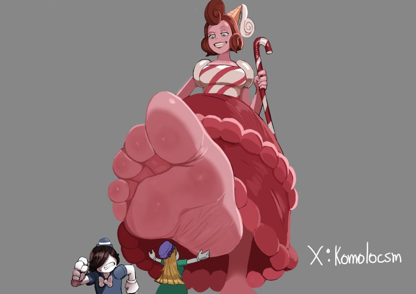 baroness_von_bon_bon commission cuphead_(game) feet feet_fetish giantess giantess_growth komolo larger_female macro_female micro original_character stepped_on