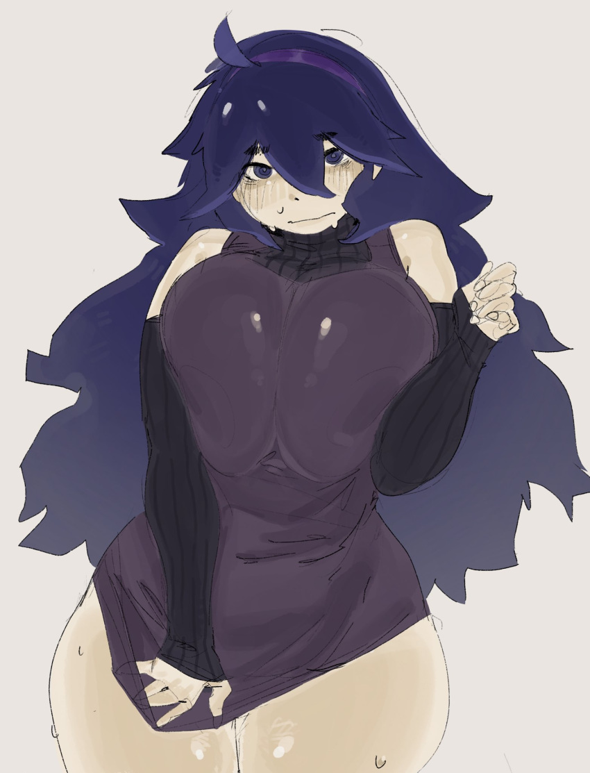 1girls bawlboxer big_breasts breasts clothed clothed_female embarrassed female female_focus female_only hairband headband hex_maniac khentaiu pokemon shy solo solo_female solo_focus thick_thighs thighs