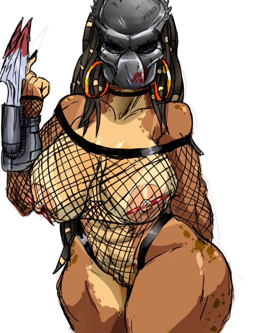 1girls alien alien_girl alien_humanoid ass big_ass big_breasts big_butt busty choker ear_piercing female female_only female_yautja fishnet fishnet_armwear fishnet_shirt fishnets hoop_earrings monster monster_girl nightmare_waifu nipple_piercing predator_(franchise) seanmalikdesigns thick thick_ass thick_thighs thighs yautja