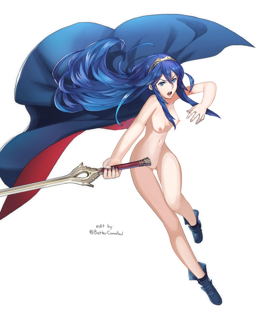 1girls angry armpits ass_visible_through_thighs attack bare_arms bare_legs bare_midriff bare_shoulders bettercommsoul blue_eyes blue_hair boots breasts cape collarbone completely_nude edit falchion_(fire_emblem) female female_only fire_emblem fire_emblem_awakening fire_emblem_heroes full_body hair_between_eyes legs long_hair lucina_(fire_emblem) midriff naked_boots naked_cape nintendo nipples nude nude_female nude_filter open_mouth pussy running shoulders small_breasts solo sword symbol-shaped_pupils tiara very_long_hair weapon white_background