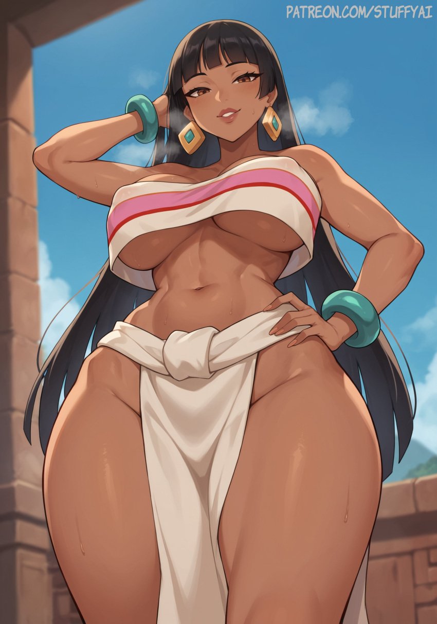 ai_generated black_hair breasts brown_skin chel dark-skinned_female dark_skin dreamworks hips huge_breasts latina stable_diffusion stuffyai the_road_to_el_dorado thick_thighs thighs wide_hips