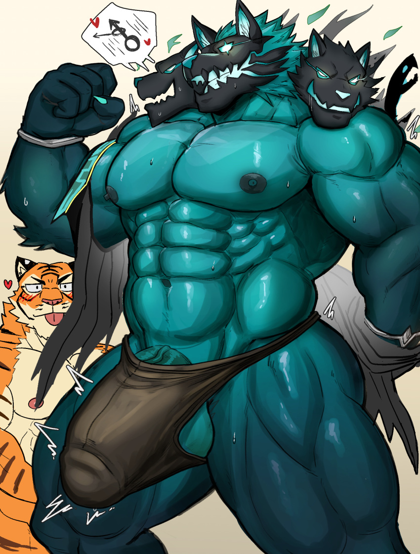 2024 3_heads abs anthro anthro_on_anthro areola balls barazoku biceps big_balls big_bulge big_muscles big_penis blep blush bodily_fluids bulge canid canid_demon canine cerberus cerberus_(fortnite) claws clothed clothing deltoids demon detailed_bulge duo emanata epic_games erection erection_under_clothing european_mythology eyebrows felid fortnite fur gender_symbol genital_outline genitals glistening glistening_body greek_mythology heart_symbol hellhound hi_res huge_balls huge_bulge huge_cock huge_muscles huge_thighs humanoid_genitalia humanoid_penis kemono looking_at_another male male/male male/male_symbol male_only male_symbol mammal miazuma_shouki motion_lines multi_head muscular muscular_anthro muscular_male mythological_canine mythological_creature mythology navel nipples obliques open_mouth open_smile oscar_(fortnite) pantherine pecs penis penis_base penis_outline pictographics quads serratus sexuality_symbol simple_background smile solo_focus speech_bubble standing sweat symbol tenting thick_thighs thong thong_only tiger tongue tongue_out topless topless_anthro topless_male tuft underwear underwear_only vein white_background