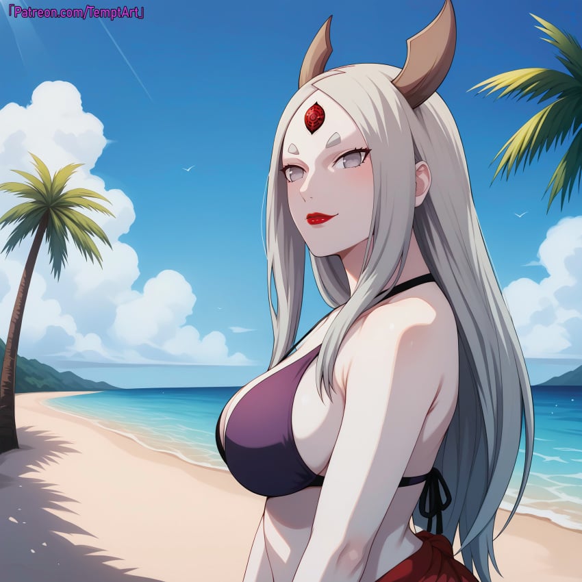 1girls 3_eyes ai_generated alien_girl beach big_breasts bikini bikini_top breasts byakugan cleavage curvaceous curvy curvy_body curvy_female curvy_figure female female_focus goddess horns huge_breasts in_profile light-skinned_female light_skin lipstick looking_at_viewer makeup mature mature_female mature_woman milf multi_eye nai_diffusion naruto naruto_(series) naruto_shippuden ocean otsutsuki_kaguya pale-skinned_female pale_skin palm_tree patreon_username red_eyes rinne_sharingan sand seaside side_view sideboob skirt smile solo solo_focus stable_diffusion swimsuit temptart url very_long_hair violet_eyes voluptuous voluptuous_female water watermark web_address white_body white_hair white_skin