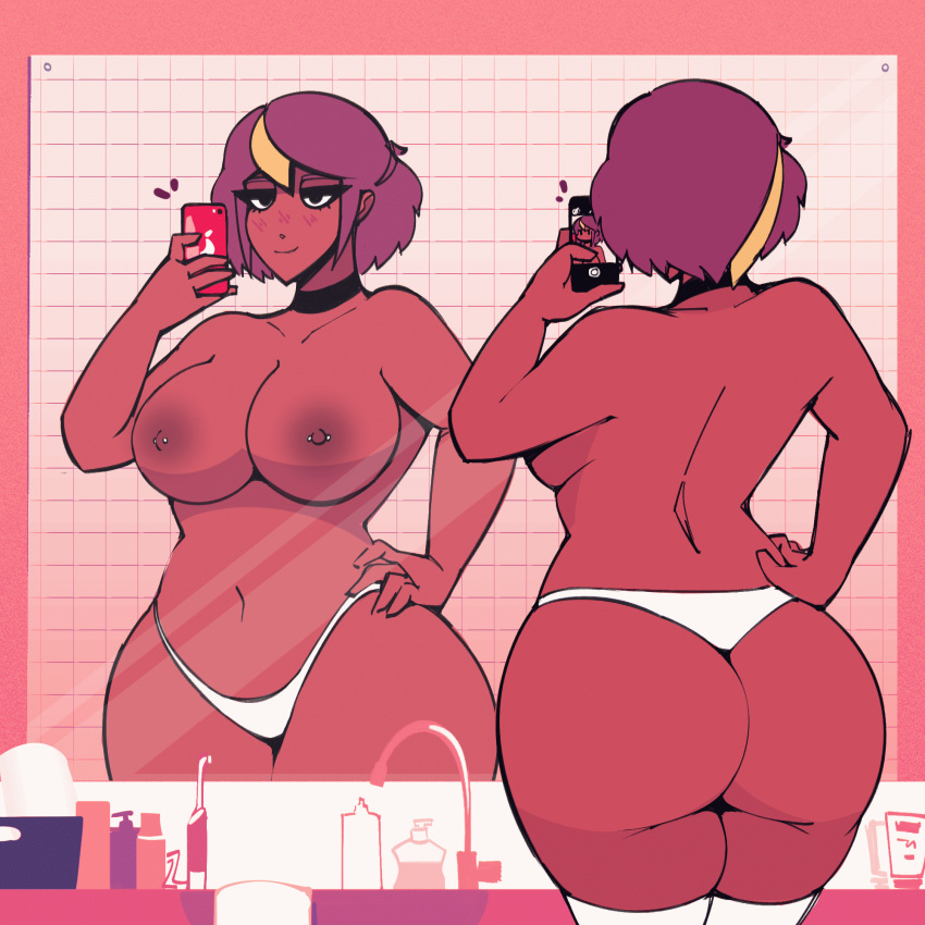 2d 2d_animation almost_naked animated animated_gif ass big_ass big_breasts big_butt breasts cdlum gif maple_(cdlum) mostly_nude nipple_piercing nipples no_bra panties selfie white_panties