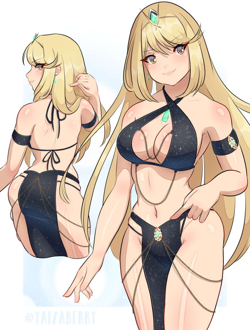 ass breasts core_crystal female female_only lingerie mythra nintendo pelvic_curtain solo xenoblade_(series) xenoblade_chronicles_2 yaizaberry yomorio_lingerie