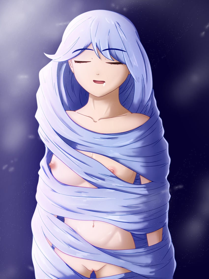 blue_hair drooling exposed_breasts girl im_tim long_hair my_hero_academia nejire_hado no_bra no_panties no_underwear sleeping sleeping_nude solo_female