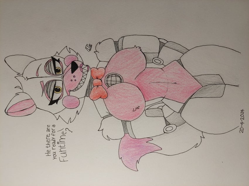 1girls animatronic big_breasts breasts curvy curvy_body curvy_female five_nights_at_freddy's five_nights_at_freddy's:_sister_location fox fox_ears fox_girl fox_tail funtime_foxy_(fnaf) funtime_foxy_(fnafsl) handdrawn looking_at_viewer robot robot_girl robotic rule_63 smiling_at_viewer smirk smirking solo solo_female solo_focus text thick_thighs yellow_eyes