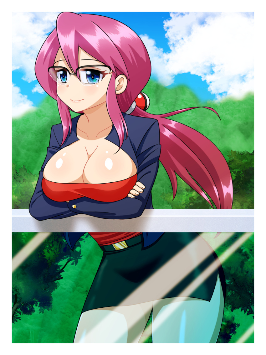 big_breasts breasts cleavage elite_four female female_only glasses human lorelei_(pokemon) nintendo pokemon red_eyes red_hair solo solo_female yensh