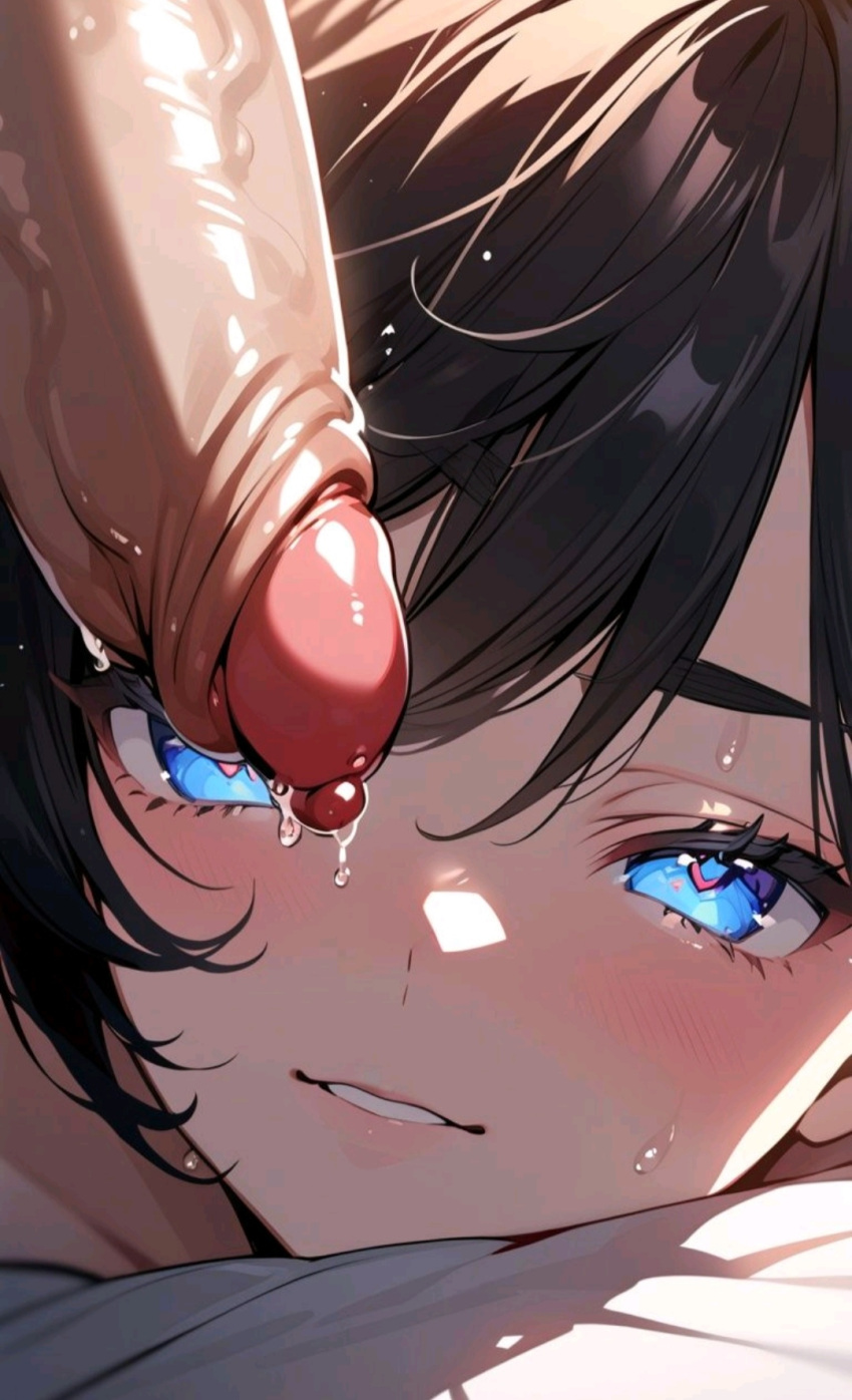 ai_generated before_oral big_penis blue_eyes cock dick femboy heart_eyes looking_at_penis massive_balls massive_penis myaim original_character otoko_no_ko otokonoko penis precum tagme tip trap wet