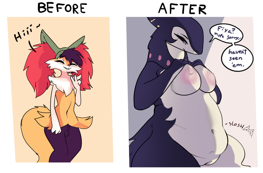 absurd_res before_and_after belly braixen braixen_prey breasts dialogue digestion fatal_vore fiya fiyawerks furry generation_2_pokemon generation_6_pokemon generation_8_pokemon hi_res hisuian_form hisuian_typhlosion invalid_tag navel nintendo peace_sign pokemon pokemon_(species) regional_form_(pokemon) slightly_chubby typhlosion typhlosion_pred v vore