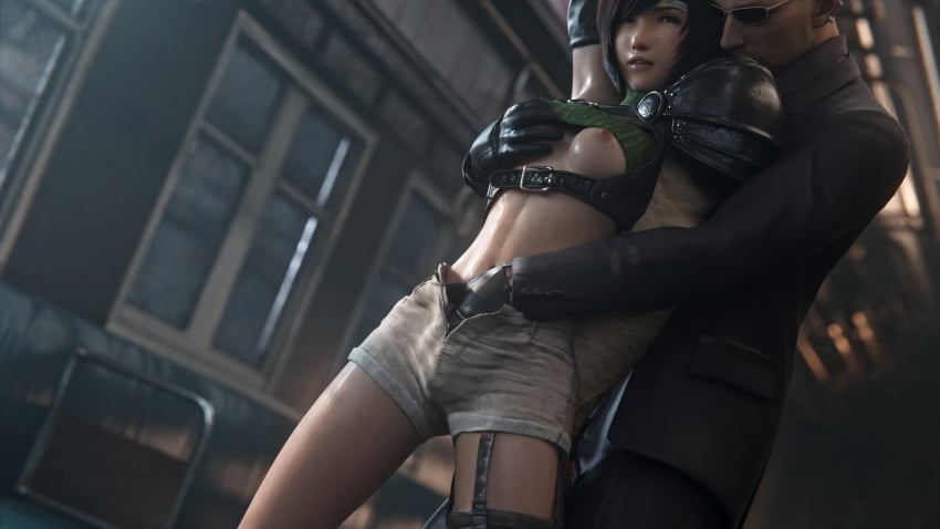 1boy 1girls 3d age_difference aroused barefoot breast_grab breasts breasts_out female_human femsub final_fantasy final_fantasy_vii final_fantasy_vii_remake fingering fit_female glasses grabbing_from_behind hand_in_pants human human_male imminent_sex light-skinned_female mature_male medium_breasts molestation nagoonimation nipples older_male petite rude_(final_fantasy_vii) sex short_shorts shorts slim_waist standing straight sunglasses teenage_girl teenager young younger_female yuffie_kisaragi