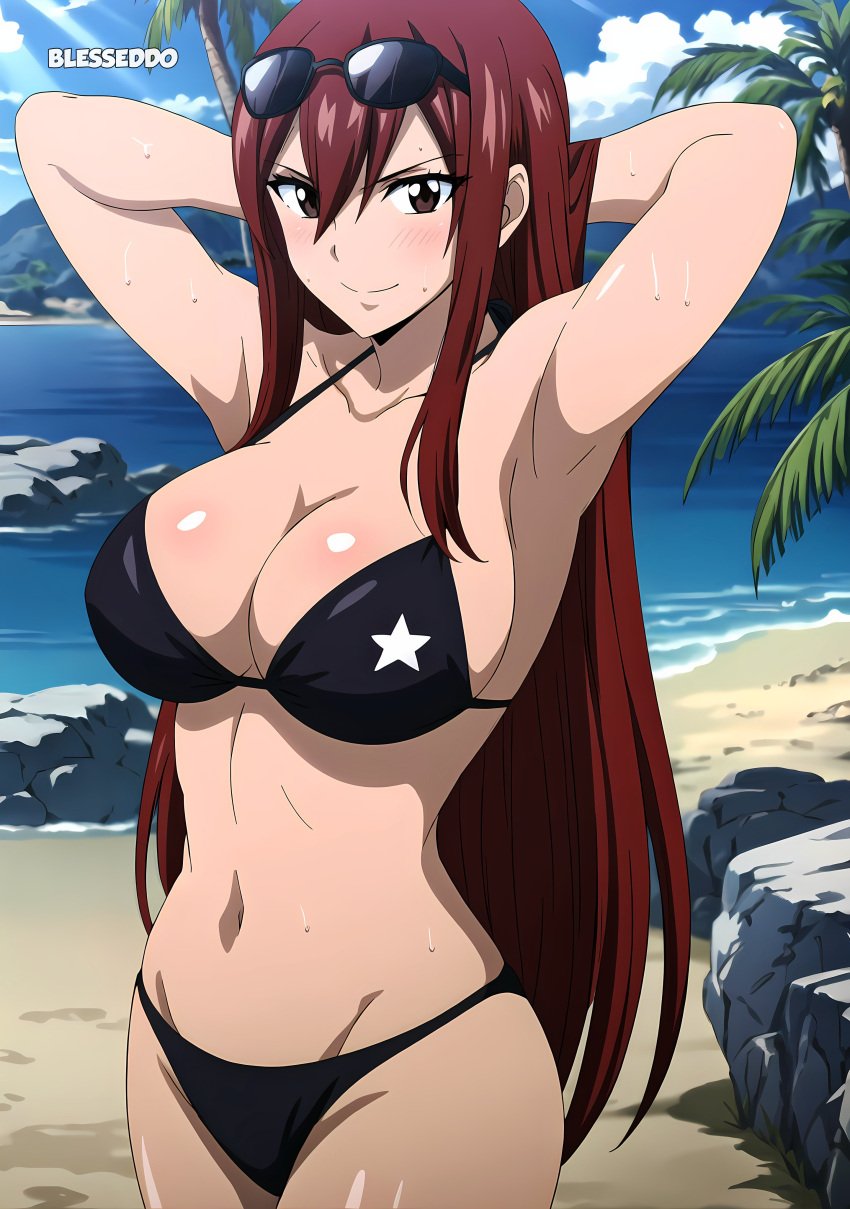 1girls ai_generated armpits arms_behind_head big_breasts bikini blesseddo breasts brown_eyes busty cleavage confident erza_scarlet fairy_tail female female_only large_breasts legs long_hair looking_at_viewer navel pose posing red_hair seductive seductive_look seductive_smile sensual sexy_armpits smile solo thick_thighs thighs voluptuous