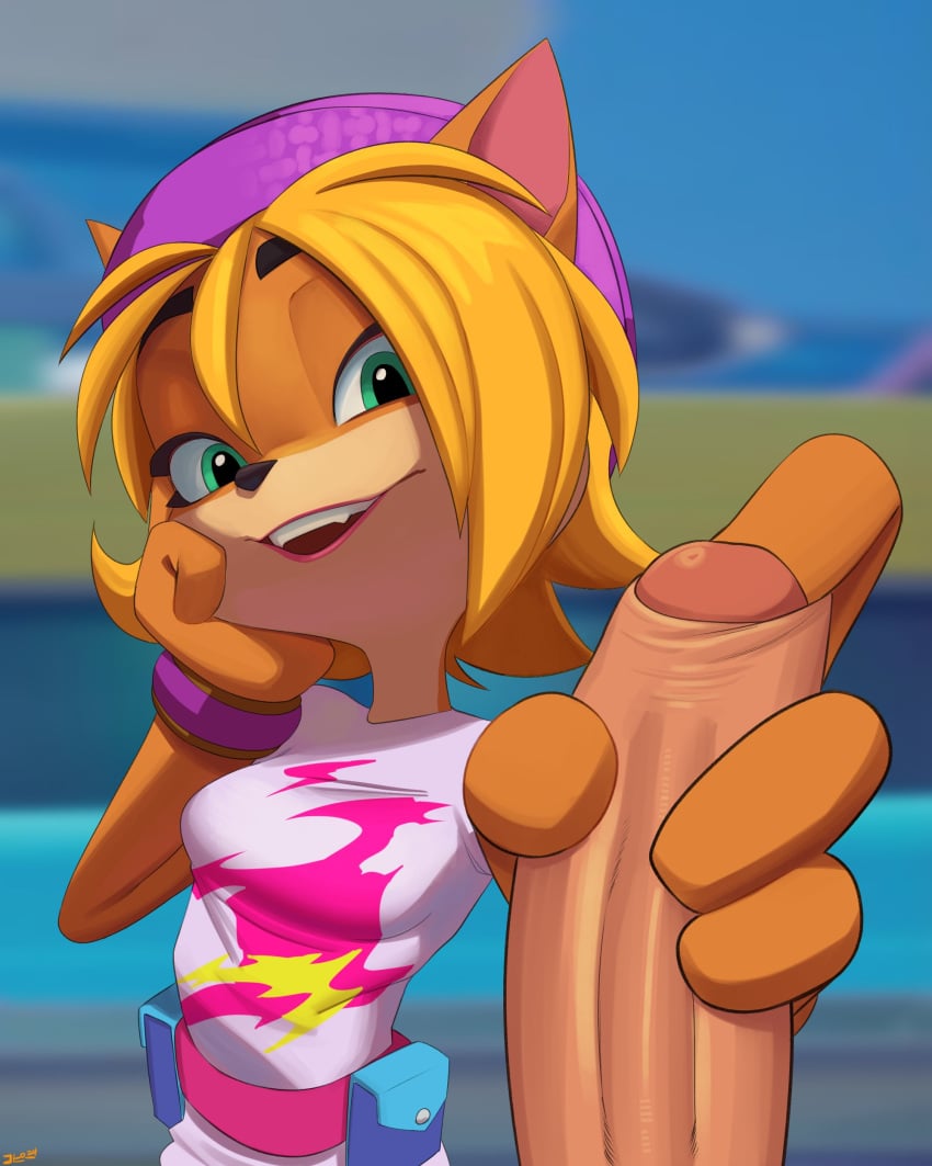 1boy 1girls activision coco_bandicoot crash_(series) crash_bandicoot_(series) curved_to_the_right_penis female female_focus foreskin foreskin_play foreskin_stretching handjob penis pov pov_male solo_focus thehumancopier