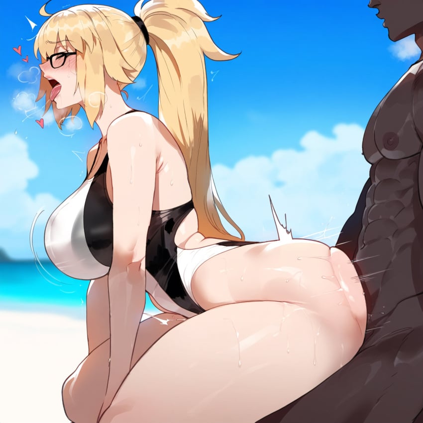 1boy 1girls ai_generated artstyle_imitation ass blonde_hair blush breasts dark-skinned_male dark_skin dat_ass fate/grand_order fate_(series) female floox hi_res high_resolution hips huge_ass huge_breasts huge_cock interracial jeanne_d'arc_(fate) jeanne_d'arc_(swimsuit_archer) large_breasts light-skinned_female light_skin long_hair male penis sex stable_diffusion thiccwithaq_(ai_style) thick_thighs thighs wide_hips