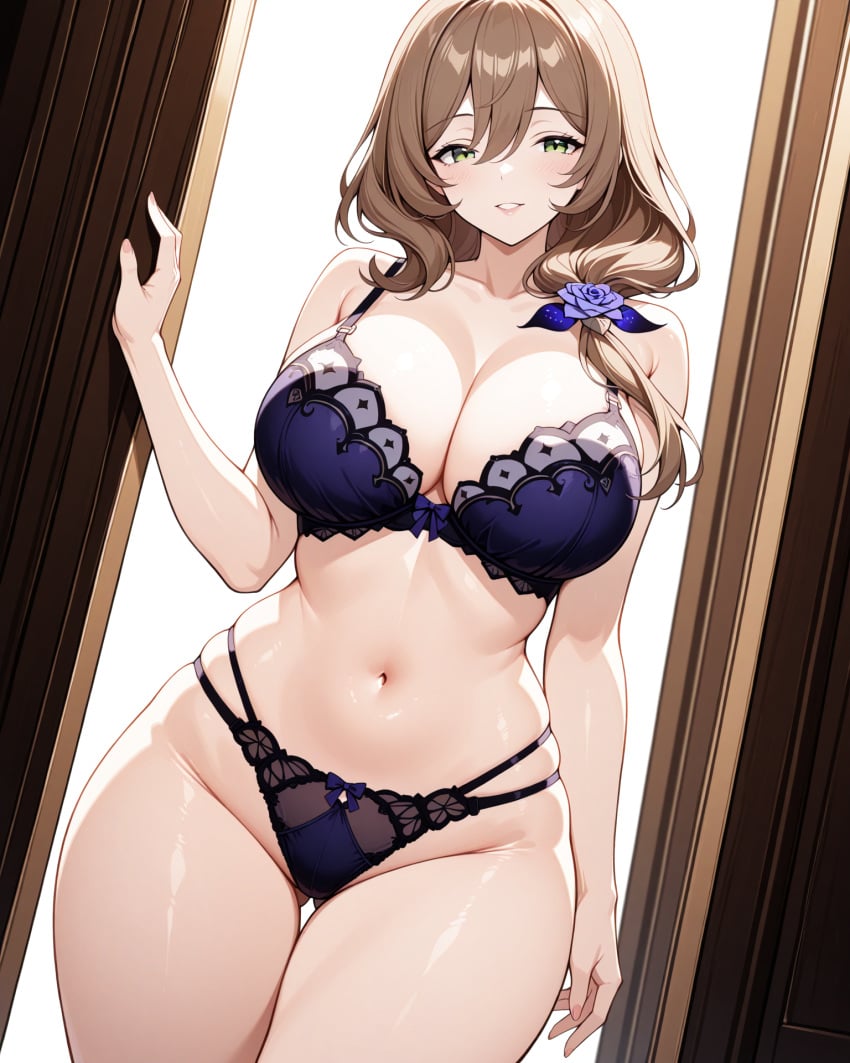 ai_generated big_breasts breasts genshin_impact hi_res hoyoverse light-skinned_female light_skin lingerie lisa_(genshin_impact) looking_at_viewer milf mommy