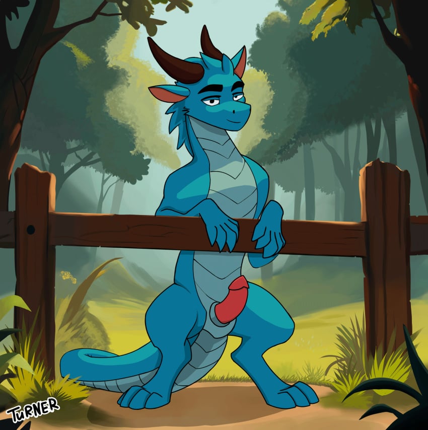 animated anthro dragon forest genitals hi_res male mythological_creature mythological_scalie mythology penis plant scalie short_playtime solo solo_male tree turner turner_alx