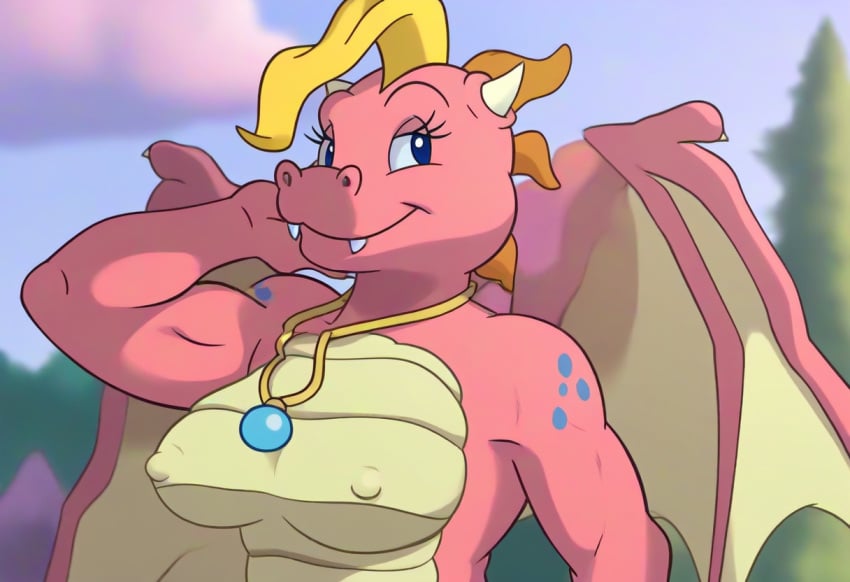 ai_generated breasts cassie_(dragon_tales) dragon dragon_girl dragon_tales female nipples pbs pbs_kids_(copyright) scalie wings