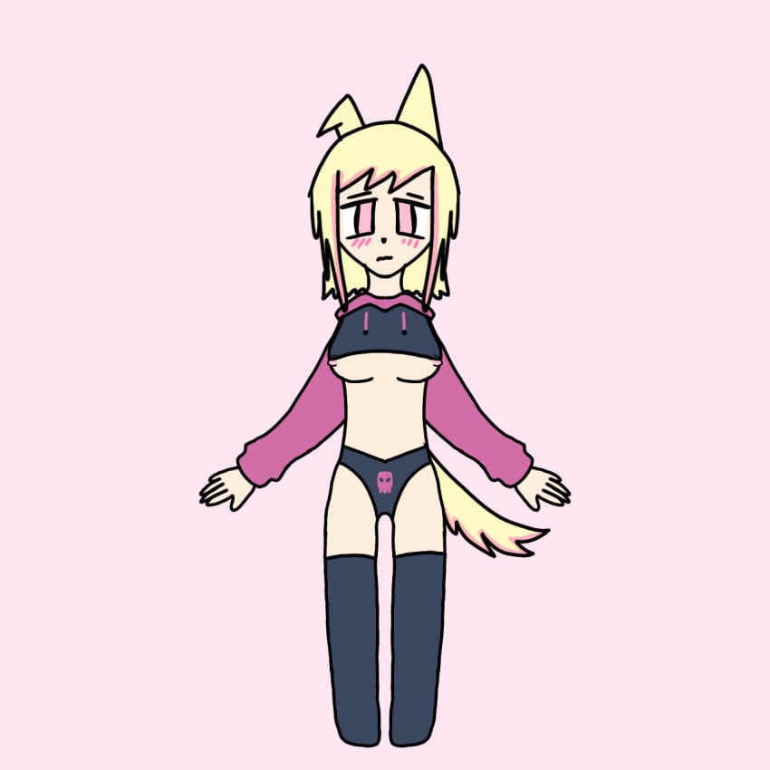 1female 1girls 1woman 1women animal_ears animal_nose animal_tail black_nose black_panties black_sweater blonde_female blonde_hair blonde_hair_female blush digital_art dog_ears dog_girl dog_nose dog_tail ear exposed_breasts exposed_nipples female kemonomimi light-skinned_female light_skin no_background oc one_ear_down one_ear_up original_character pink_eyes pink_fur pink_hair pink_nipples pink_stripes slutty_clothes slutty_clothing slutty_outfit sweater sweater_lift tail yellow_fur yellow_hair