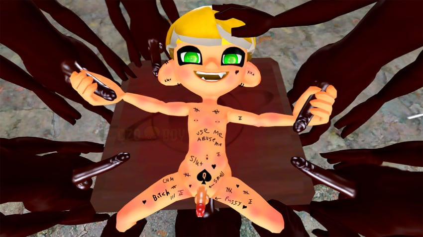 3d abuse big_penis cum cum_in_ass cum_on_body cum_on_face cumshot dark_skin emerald_octoling garry's_mod gay gay_anal gay_domination gay_sex green_eyes group happy humiliated inkling looking_at_viewer octoling qzoboy slut splits