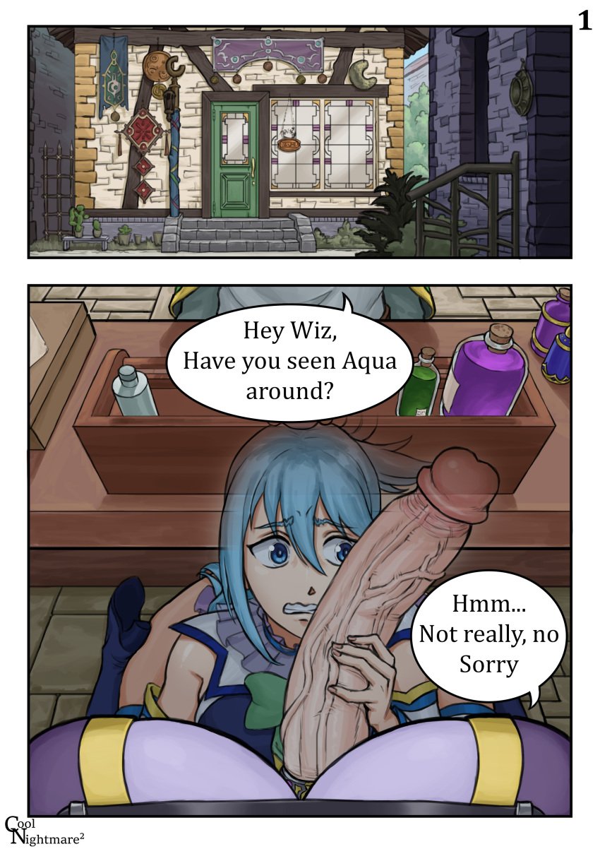 1futa 2d aqua_(konosuba) big_breasts big_cock big_dick big_penis blue_eyes blue_hair breasts clothed cock_ring cock_shock color colored comic comic_page coolnightmare2 erect_penis fantasy female fully_clothed fully_erect futa_on_female futanari goddess hidden_sex kono_subarashii_sekai_ni_shukufuku_wo! lich light-skinned_female light-skinned_futanari light_skin long_penis massive_penis netorare netorare_to_futanari penis penis_awe penis_fear potion_bottle potions satou_kazuma self_upload text thick_cock thick_dick thick_penis throbbing_penis uncensored under_the_table veins veiny_penis wiz_(konosuba)