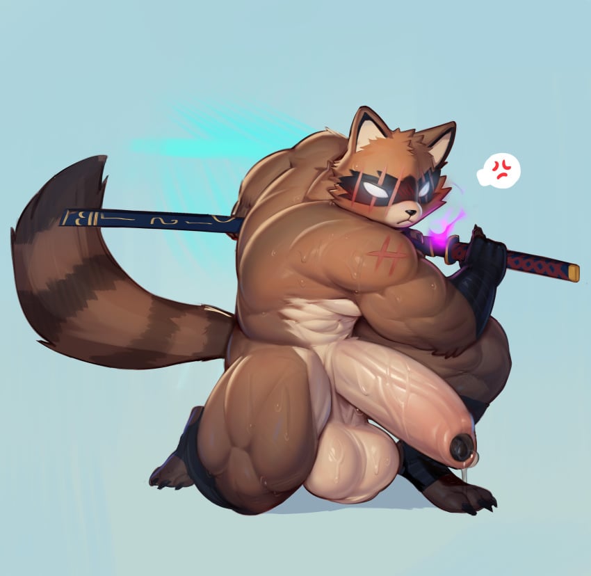 abs absurd_res anthro back_muscles balls barazoku big_balls big_muscles big_penis black_body black_fur black_glans blush bodily_fluids brown_body brown_fur cheek_tuft cross-popping_vein cydonia_xia dripping epic_games erection facial_tuft fluffy fortnite fur genital_fluids genitals glans hajime_(fortnite) hi_res huge_balls huge_cock huge_muscles huge_thighs humanoid_genitalia humanoid_penis katana leaking_precum long_penis male mammal manly mask melee_weapon muscular muscular_anthro muscular_arms muscular_legs muscular_male muscular_thighs nude penis pose precum precum_drip procyonid raccoon saggy_balls scar shoulder_scar solo speech_bubble sweat sweaty_arms sweaty_balls sweaty_genitalia sweaty_legs sweaty_thighs sword tail thick_arms thick_penis thick_thighs tuft vein veiny_penis weapon