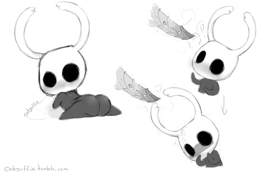 2017 ?! ambiguous_gender arthropod ass big_butt black_body blush catyuffie cum cum_on_face digital_media_(artwork) erection gay hi_res hollow_knight insects looking_at_penis looking_at_viewer male male/ambiguous protagonist_(hollow_knight) simple_background white_background