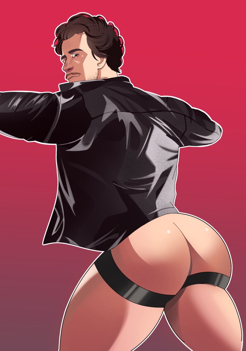 eddie_munson inkpuppy jockstrap joseph_quinn leather_jacket male male_only showing_ass solo_male stranger_things underwear