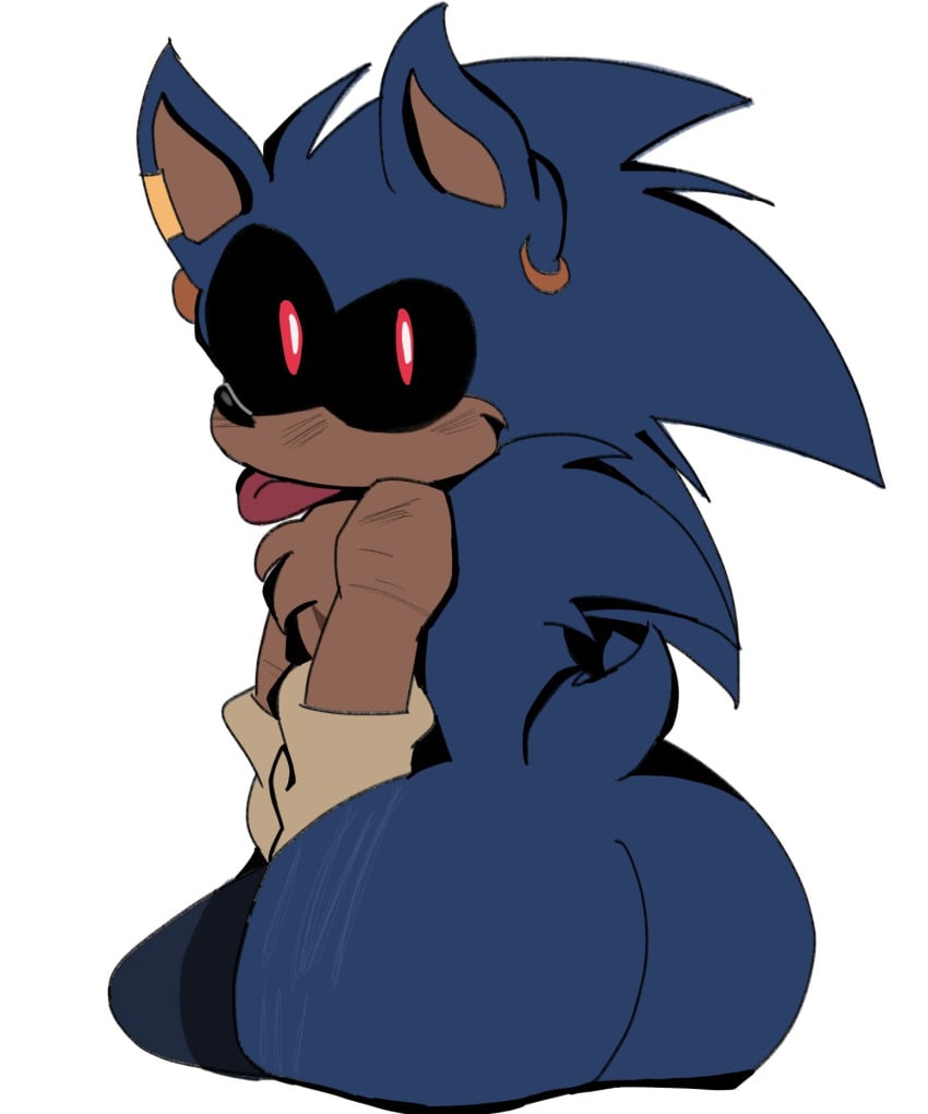 anthro anthro_only ass_focus blue_fur curse_(friday_night_funkin) fat_butt femboy friday_night_funkin furry_female looking_back sissy sonic.exe sonic.exe_(series) teasing