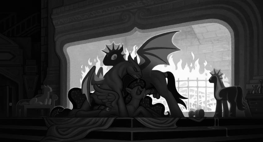 2014 alicorn animal_genitalia animal_penis balls bat_pony chaosrruruus clenched_teeth closed_eyes cutie_mark drooling equine equine_penis erection female feral fire fireplace friendship_is_magic fur goblet greyscale group group_sex hair highres horn horsecock hybrid long_hair male mammal membranous_wings monochrome my_little_pony night_guard_(mlp) nude oral pegasus penis princess_luna_(mlp) royal_guard_(mlp) royalty saliva sex spread_wings stairs straight teeth threesome voyeur wings