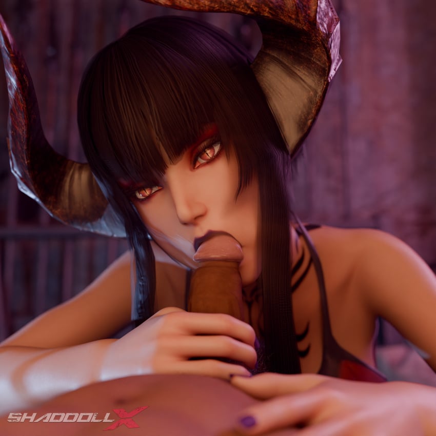 3d blowjob cock eliza_(tekken) glowing_eyes holding_penis horns lipstick namco oral oral_sex penis purple_lipstick shaddoll_x sucking sucking_penis tekken tekken_7 vampire vampire_girl