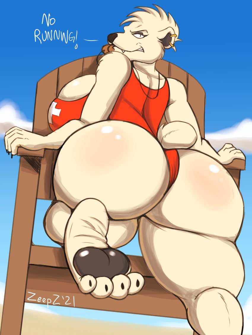 anthro ass foot_fetish furry lifeguard swimsuit tagme white_fur zp92