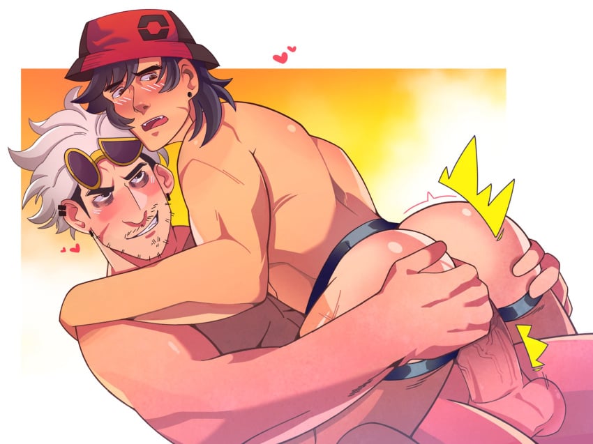 anal elio_(pokemon) gay guzma_(pokemon) inkpuppy jockstrap male male/male male_only older_man_and_younger_boy pokemon pokemon_sm sitting_on_lap underwear