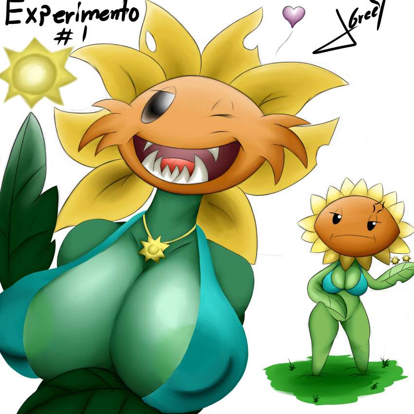 2017 anthro big_breasts breasts duo female flora_fauna flower green_pussy parody plant plantie plants_vs_zombies plants_vs_zombies_2:_it's_about_time primal_sunflower_(pvz) pussy sunflower sunflower_(pvz) tagme toony video_games