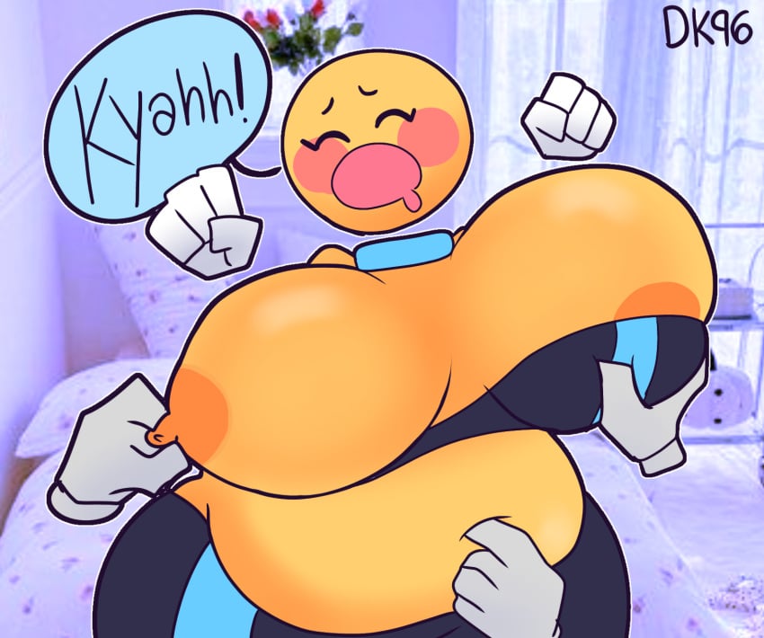 ally_(daisykitty96) areolae belly belly_button big_breasts breasts breasts_grab chubby chubby_belly daisykitty96 disembodied_hand female finger_in_navel speech_bubble