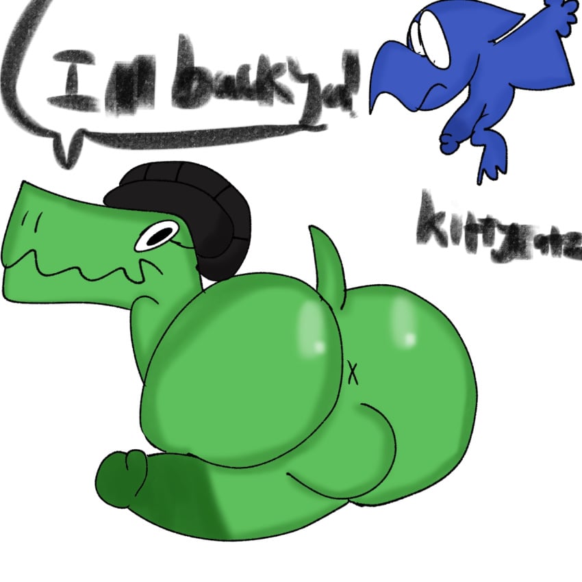 anthro anus ass balls beanie big_balls big_butt big_penis black_beanie black_clothing black_hat black_headwear blue_body blue_scales blue_skin clothing dinosaur duo effie_(kittycatz) eyelashes ezra_(kittycatz) flying genitals green_body green_scales green_skin hat headgear headwear hi_res huge_balls huge_butt huge_cock kittycatz looking_at_butt male penis penis_size_difference prehistoric_species reptile scales scalie simple_background small_tail tail watermark wide_eyed