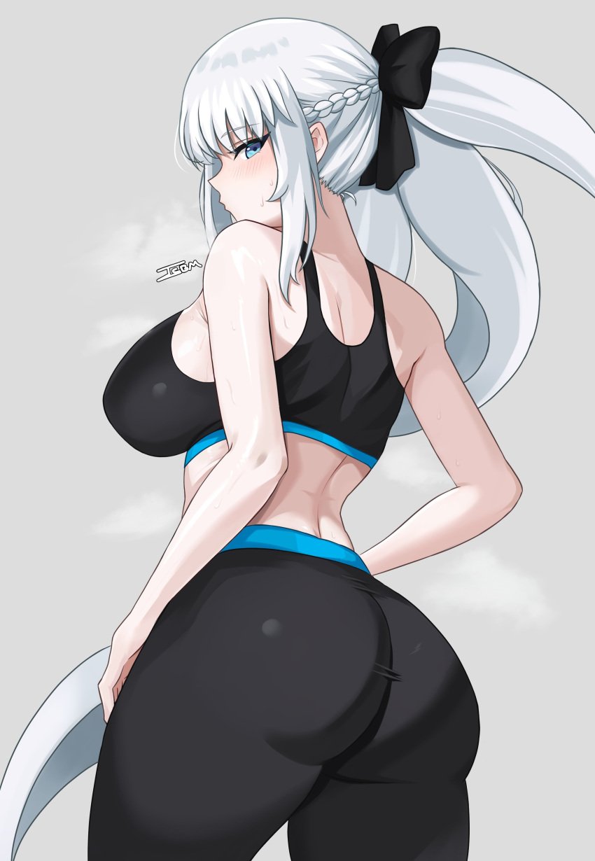 clothed dat_ass huge_ass huge_breasts sports_bra thick_thighs white_hair yoga_pants