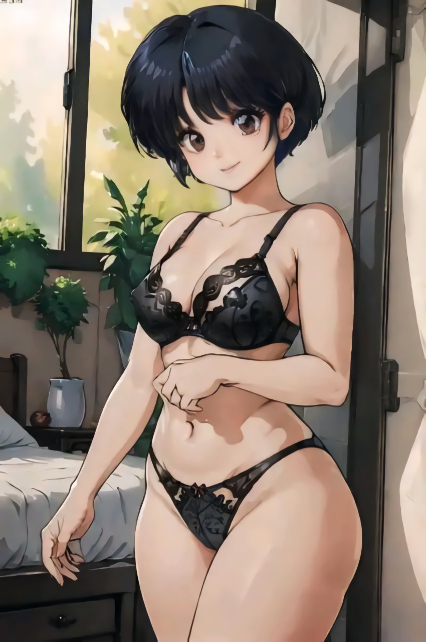 1girls ai_generated akane_tendo artist_request background bedroom big_ass big_ass_(female) big_butt big_butt_(female) black_bra black_hair black_hair_female black_lingerie black_panties bow_panties brown_eyes brown_eyes_female fat_ass fat_ass_teen fat_butt female female_only female_pervert girl_only lingerie looking_at_viewer medium_breasts naughty only_female only_girl plants ranma_1/2 recolor remastered short_hair short_hair_female smile smiling smiling_at_viewer solo solo_female solo_focus tagme thick_legs thick_thighs thighs upscaled wanting_sex window young young_female young_girl young_woman