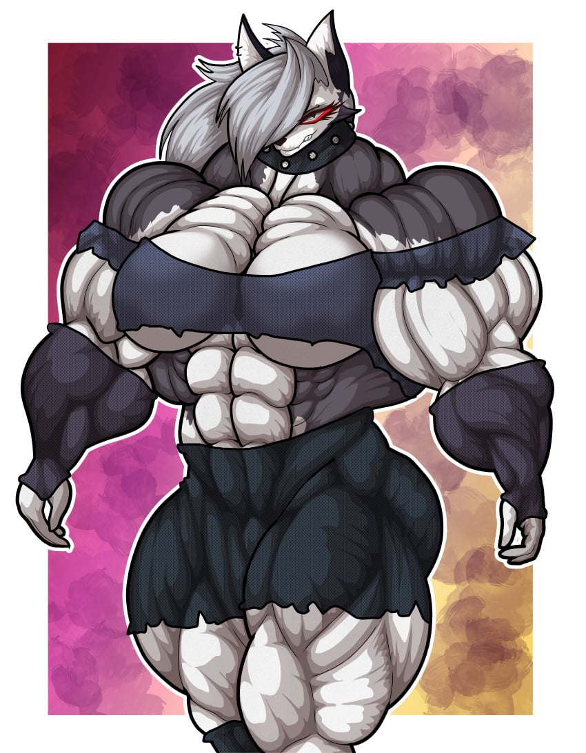 abs biceps big_breasts big_muscles breasts canine female hair hellhound helluva_boss huge_breasts huge_muscles large_breasts large_muscles long_hair loona_(helluva_boss) muscles muscular muscular_arms muscular_female muscular_legs muscular_thighs pecs vertigo66