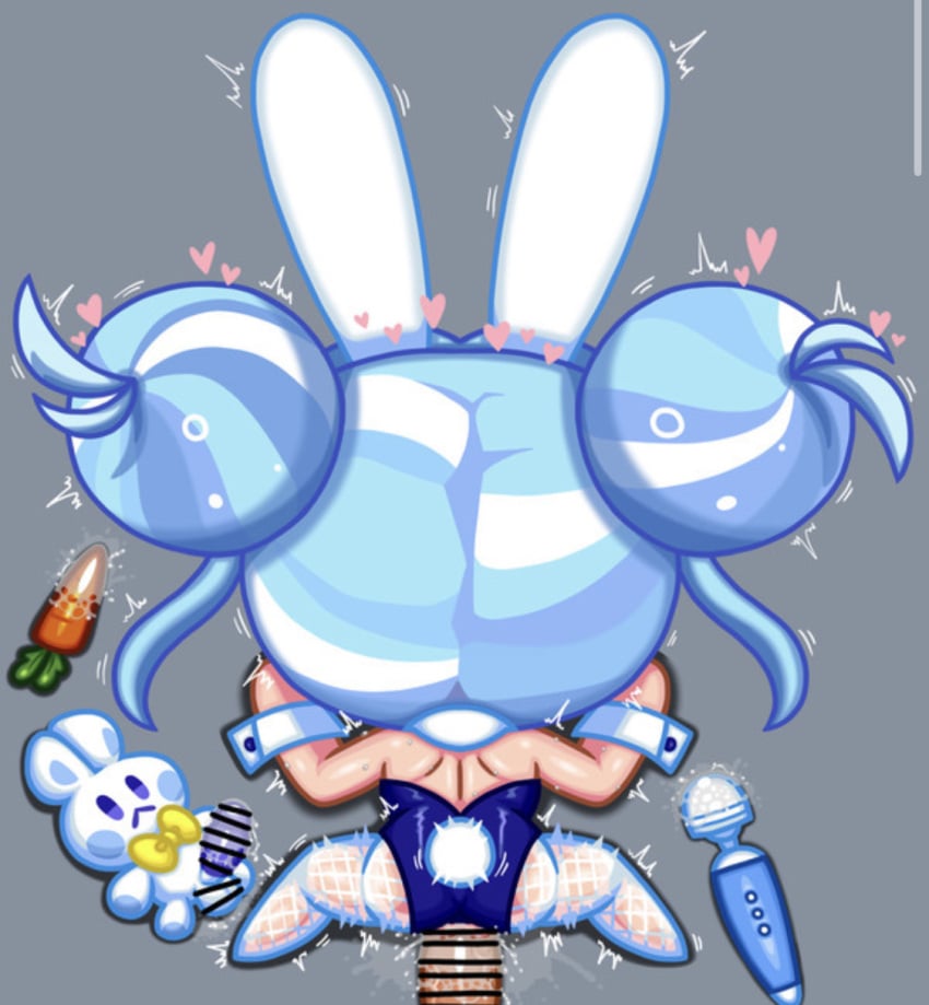 blue_hair bunnysuit cookie_run cookie_run_tower_of_adventure cream_soda_cookie double_bun female female_focus female_penetrated hair_bun heart lorennsfw