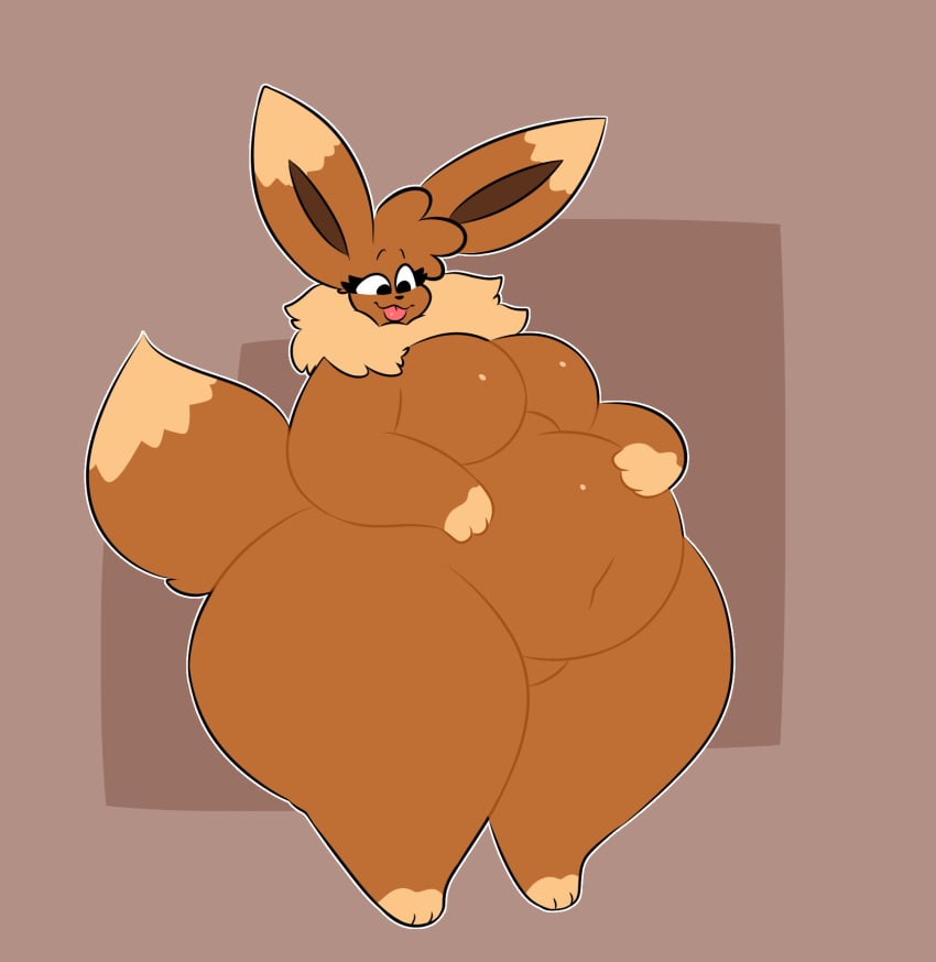 1girls 3_toes :3 anthro anthro_female anthro_only ass bbw belly belly_bigger_than_head big_belly big_breasts big_ears big_stomach black_nose blep breasts brown_background brown_body brown_fur chubby_belly cleavage eevee fat fat_belly fat_woman female female_anthro female_only fluffy fluffy_hair fluffy_neck_fur fluffy_tail fur furry furry_female furry_only hair_tuft hips_wider_than_shoulders holding_belly huge_breasts large_ass large_breasts looking_at_belly massive_hips navel neck_fur no_nipples no_nipples_visible no_sex overweight paws pointy_ears pokemon pokemon_(species) pussy_peek simple_background small_head swallowpancakes tail thick_thighs thighs thighs_bigger_than_body thighs_bigger_than_head thighs_bigger_than_torso tongue tongue_out wide_hipped_female wide_hips